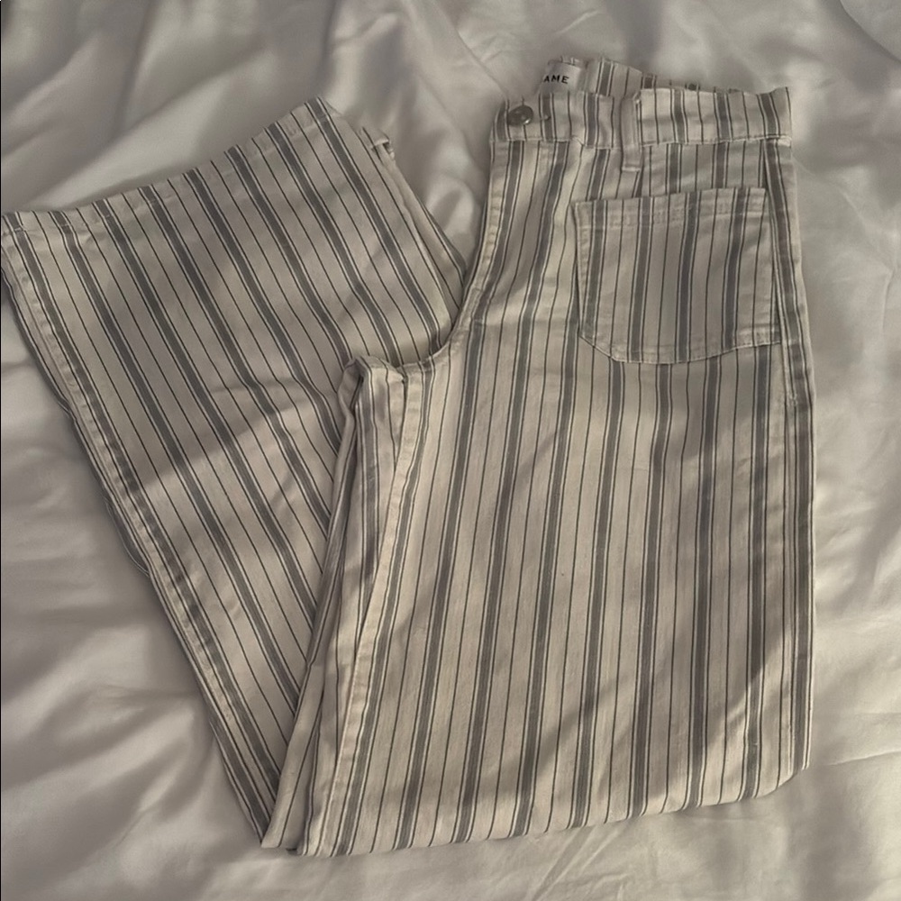 Frame Denim Striped Flare Jeans - White and Black